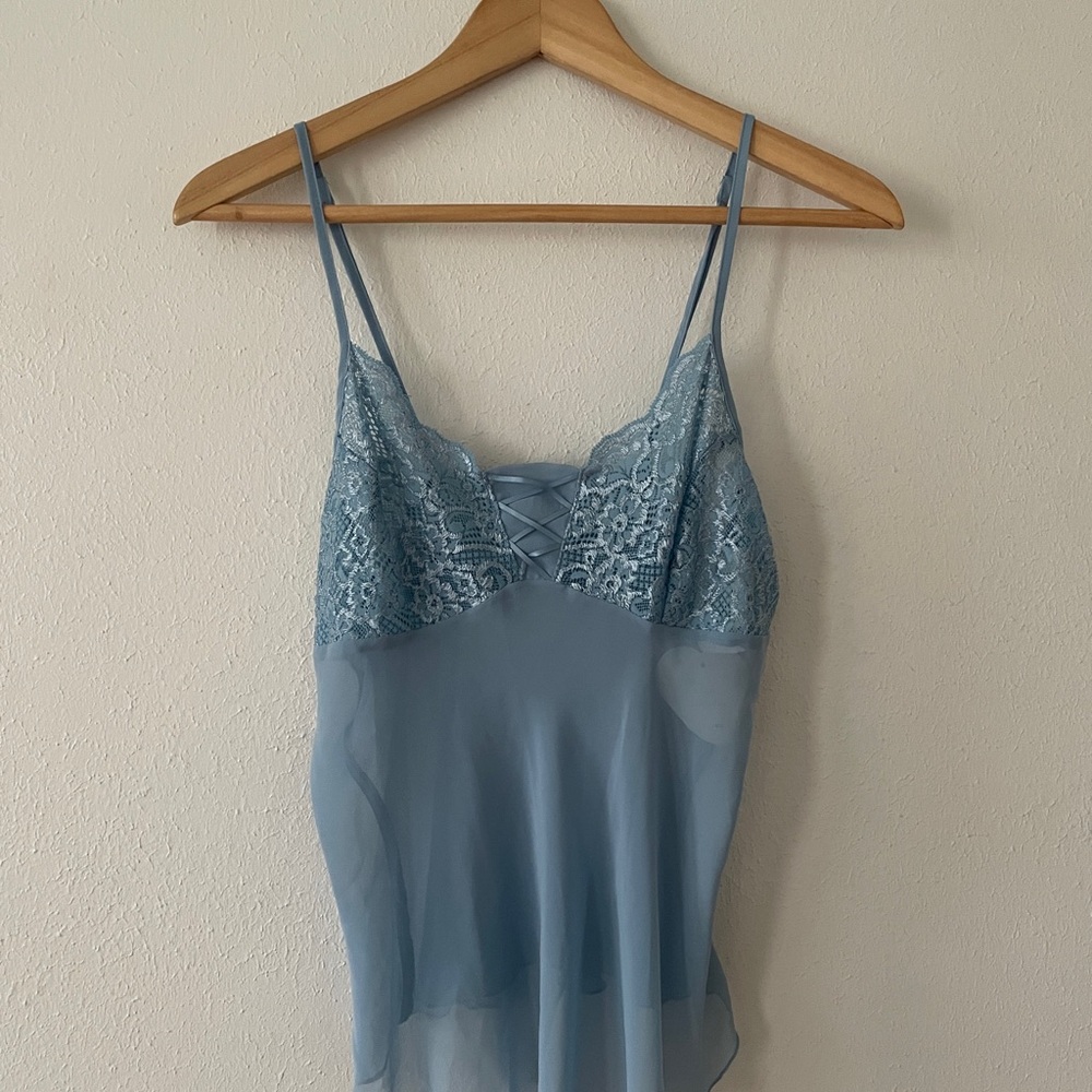 Je T'adore Babydoll Camisole Lace & Chiffon Cami Tank Top Blue - Picture 6 of 16